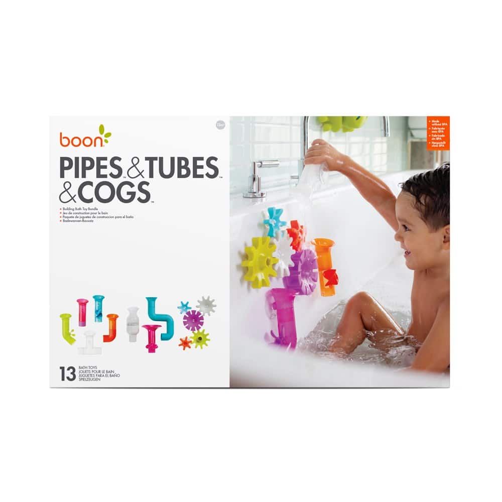 Bath toy bundle box with colorful pipe and gear bath toys