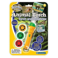 Animal torch and projector set with orange handheld projector toy, blister pack