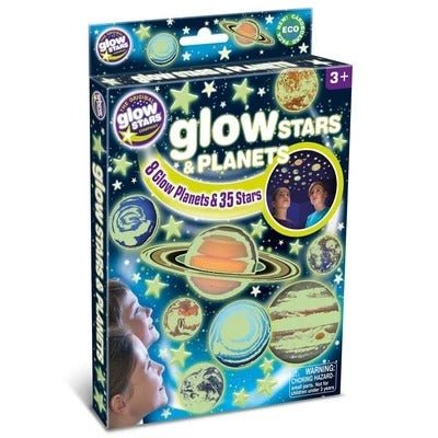 Glow star and planet sticker set box with planets and stars graphic