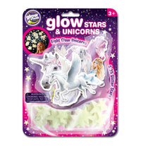 Glow stars and unicorns sticker set package with four unicorn figures and star pieces