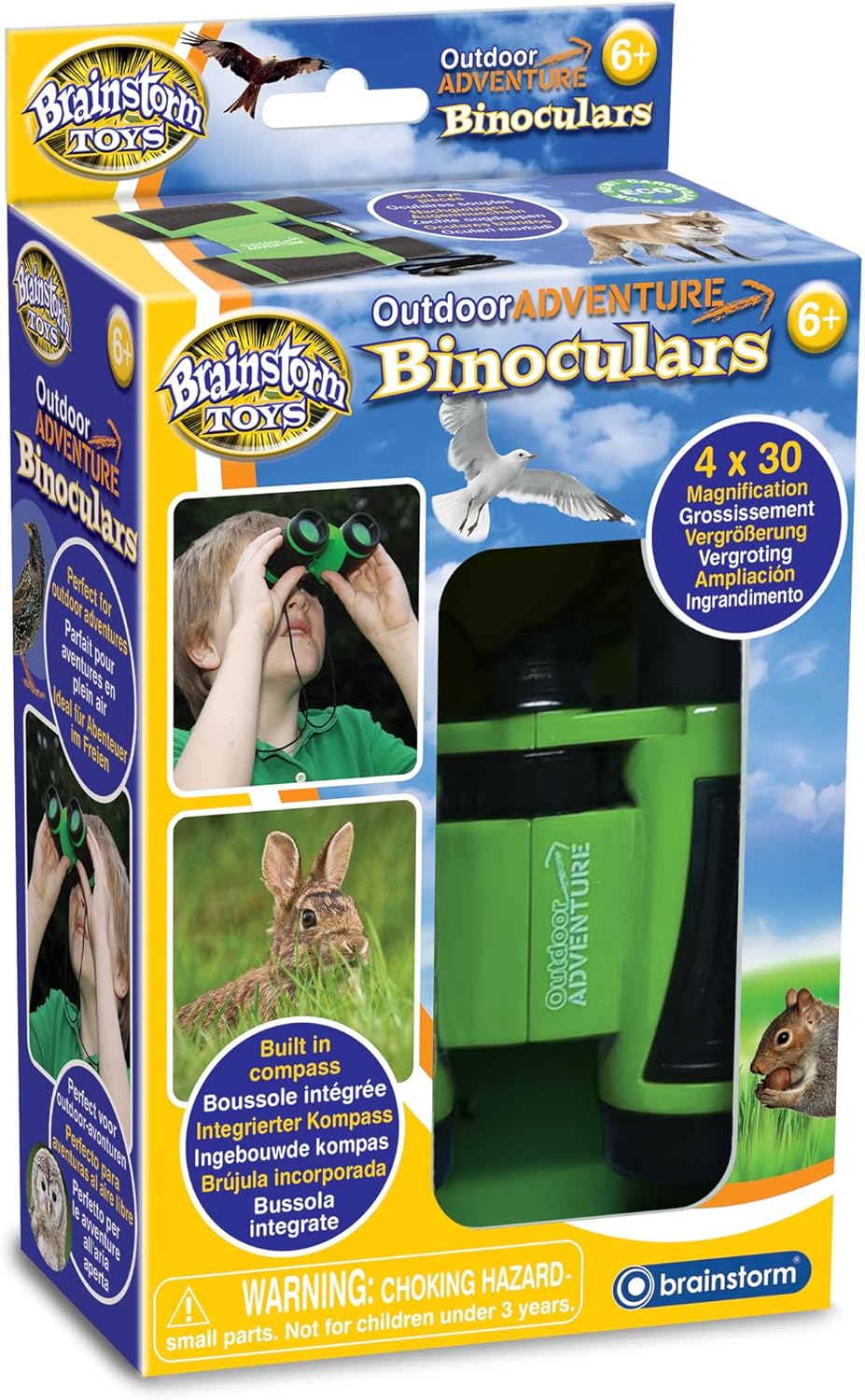 Outdoor Adventure Binoculars toy box, green and black binoculars with neck strap