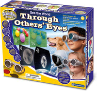 Optical science kit box with kids goggles and lens accessories shown on packaging