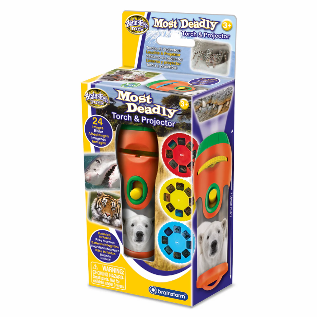 Most Deadly Torch & Projector toy set box, front view with orange projector