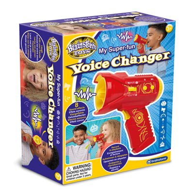 Boxed red and yellow voice changer toy with 8 sound effects