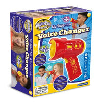 Boxed red and yellow voice changer toy with 8 sound effects