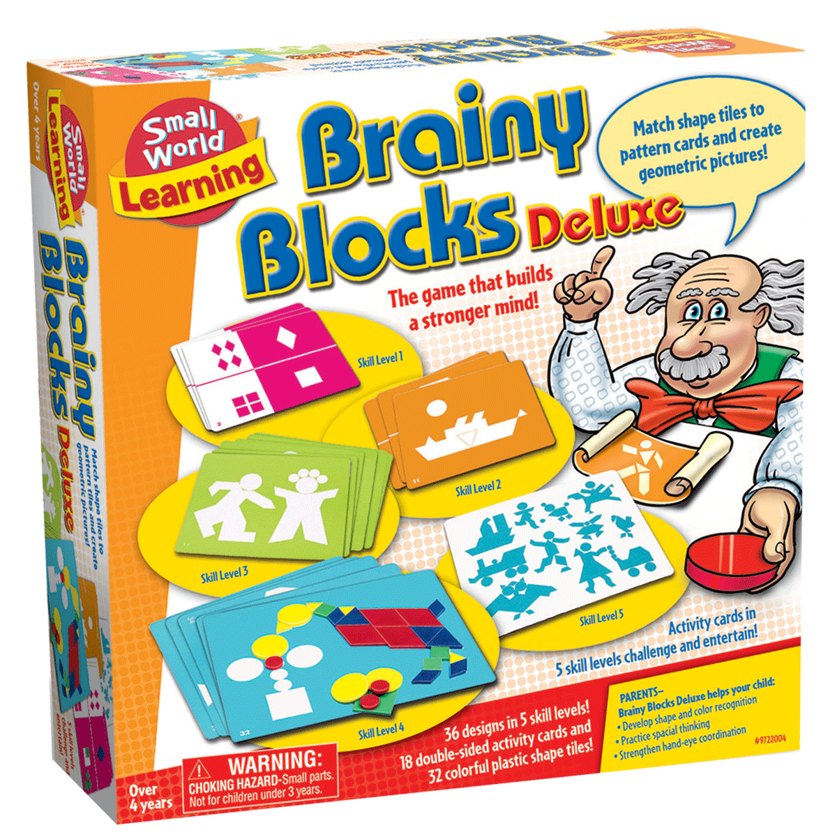 Brainy Blocks Deluxe small world learning board game box with geometric tile cards