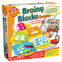 Brainy Blocks Deluxe small world learning board game box with geometric tile cards