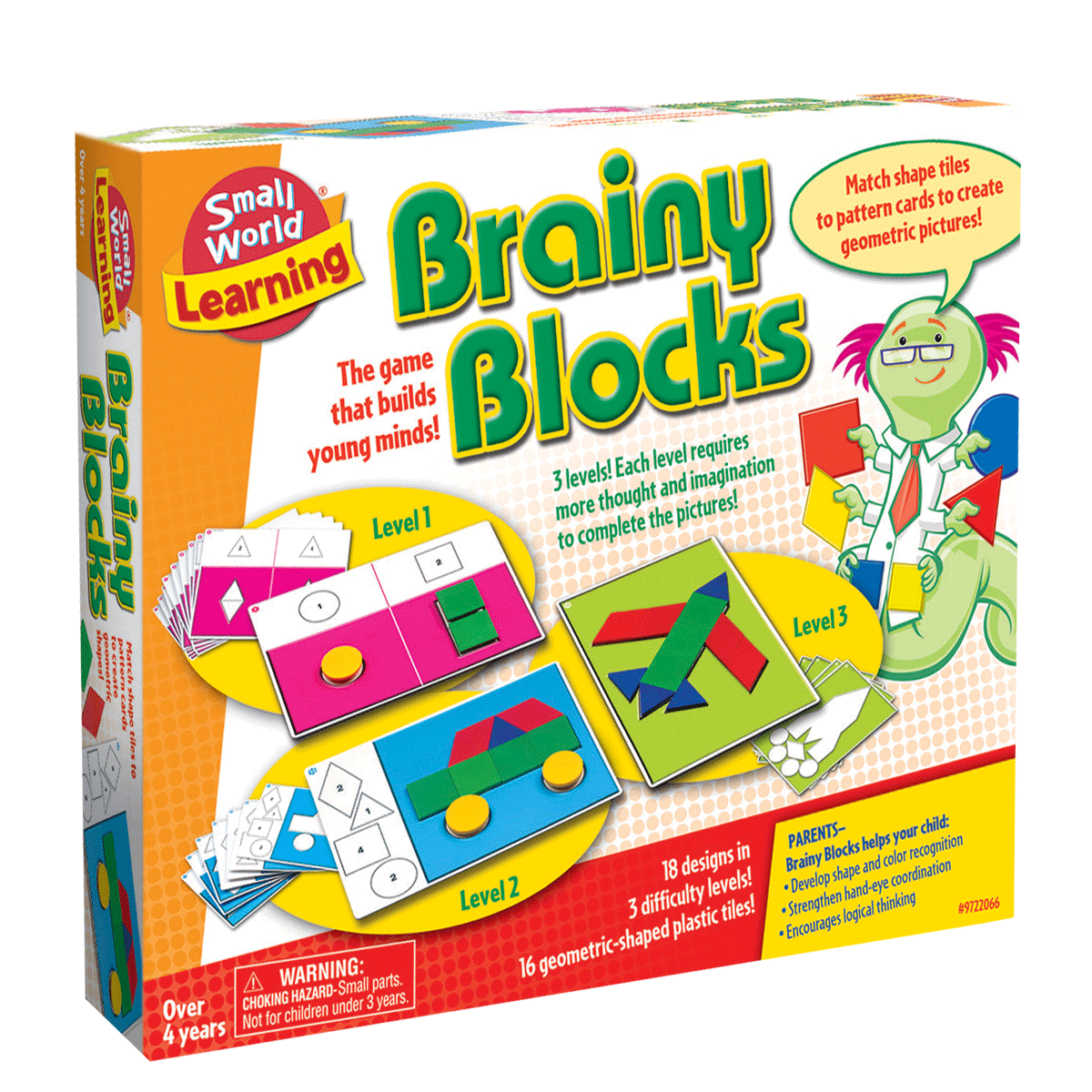 Brainy Blocks learning game box with shape-matching graphics