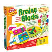 Brainy Blocks learning game box with shape-matching graphics