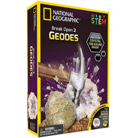 National Geographic geode kit box: Break Open 2 Geodes with crystal STEM details