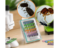 Microscopy starter set box with 6 labeled slide inserts and sample cards