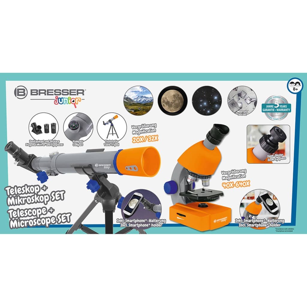 Junior microscope and telescope set box with Bresser Junior branding