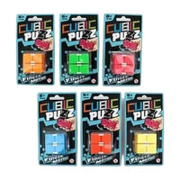 Neon infinity cube puzzle in retail blister pack, multiple colors shown