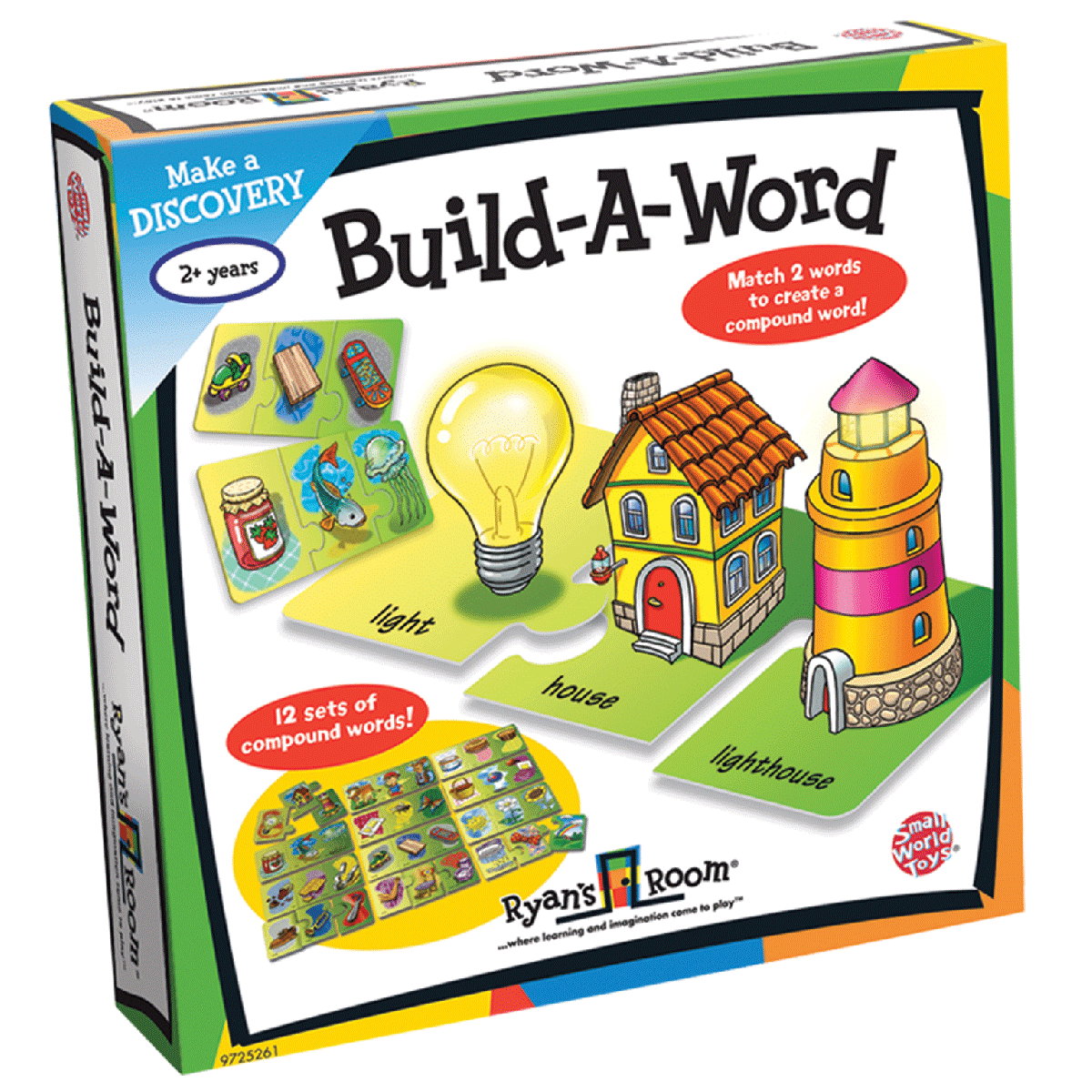 Build-A-Word word-building toy set box front with colorful picture tiles