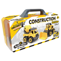 Construction vehicles 2-in-1 toy set in yellow box with two buildable vehicles