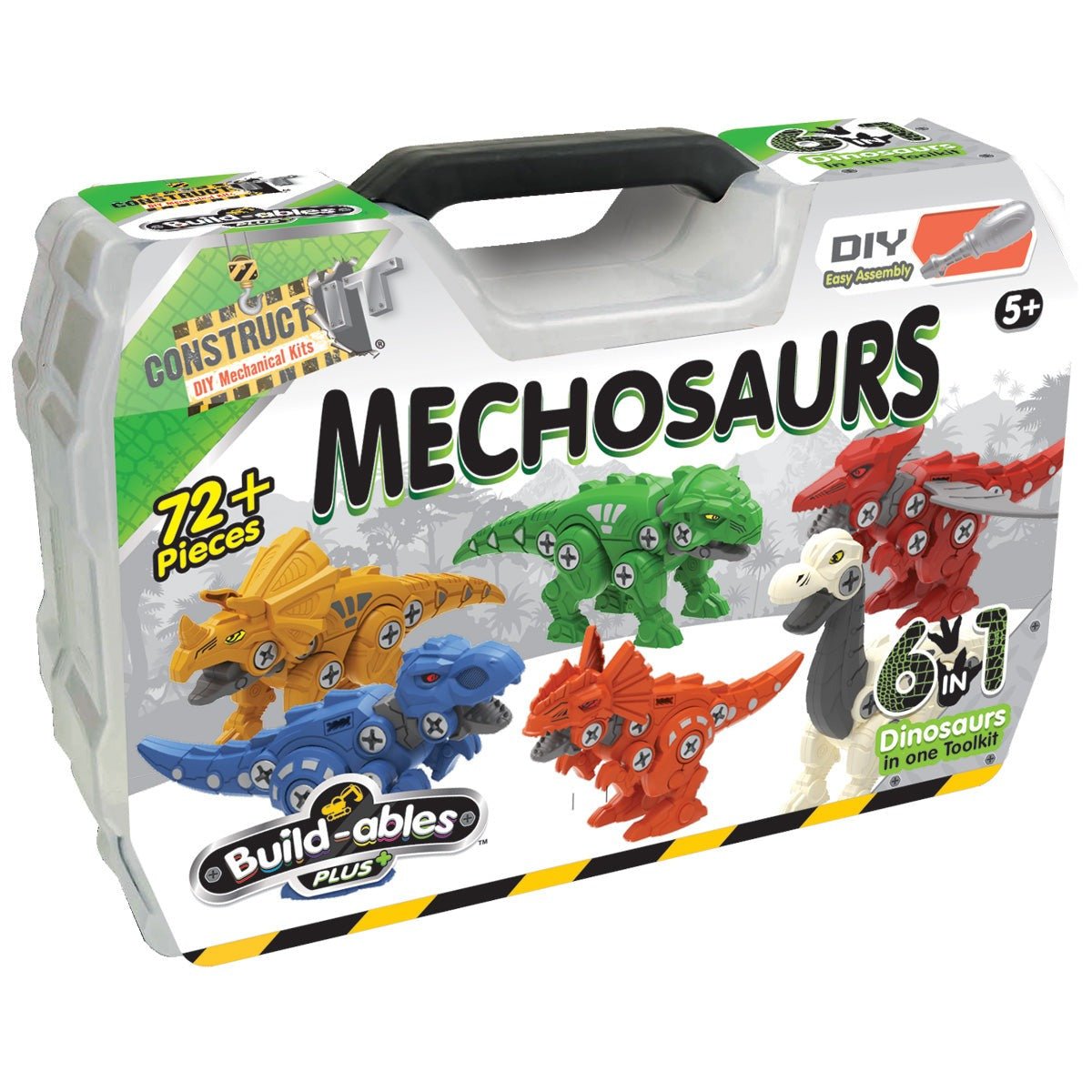 Mechosaurs 6-in-1 dinosaur building set box, 72+ pieces, DIY construction kit