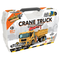 Yellow toy crane truck build kit, Mega Lifter packaging front
