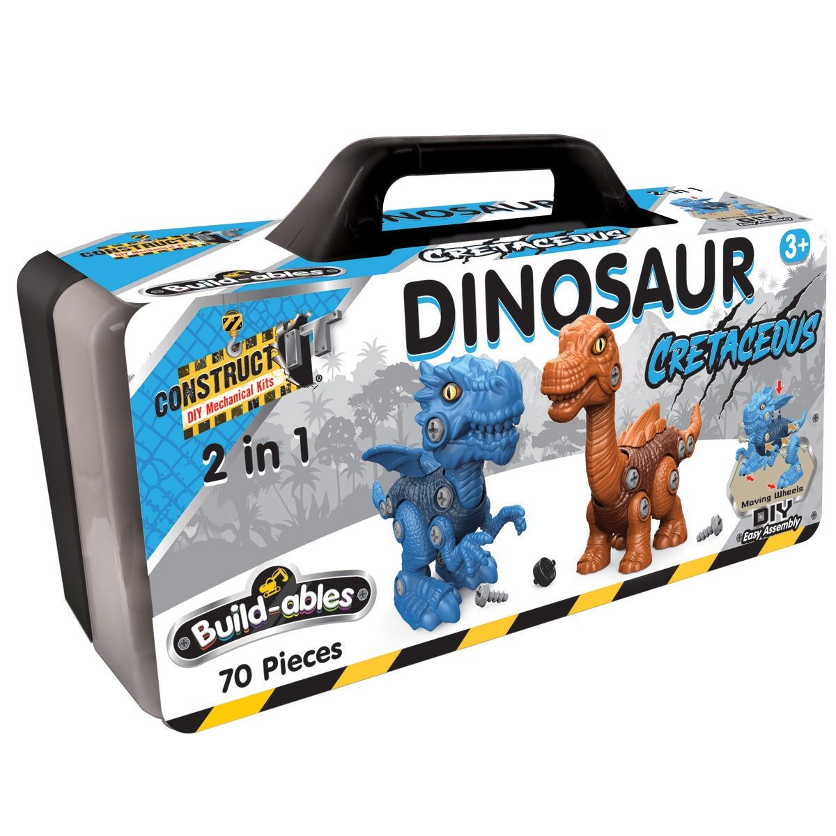 Dinosaurs 2-in-1 construction set box, 70 pieces, age 3+ featuring two dinosaur figures