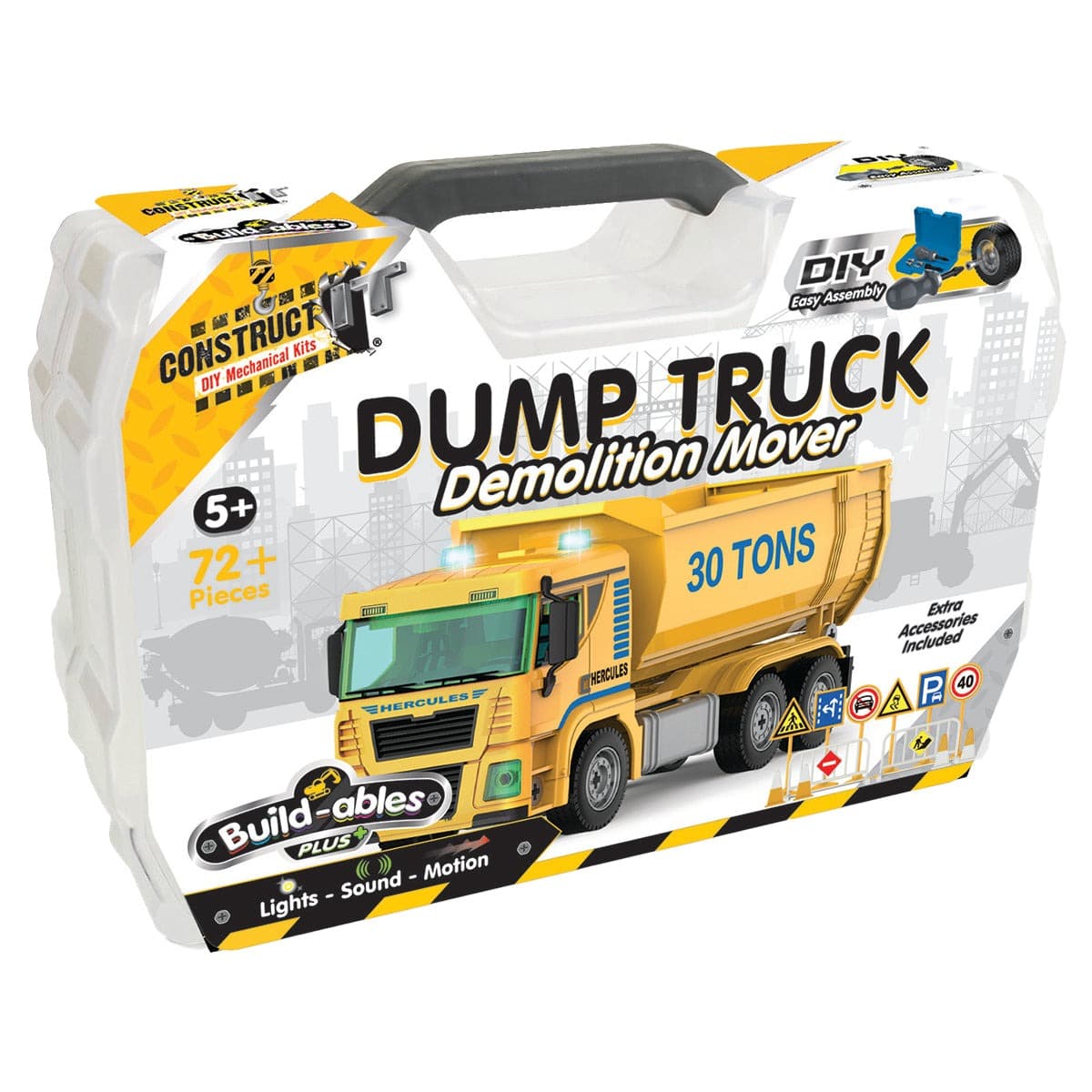 Dump truck demolition mover toy kit in retail box packaging