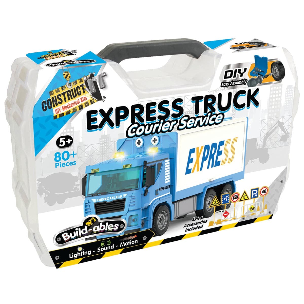 Build-ables Plus express truck courier service toy box with blue truck design