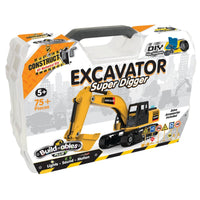 Excavator construction kit box with yellow and black toy digger, lights & sound