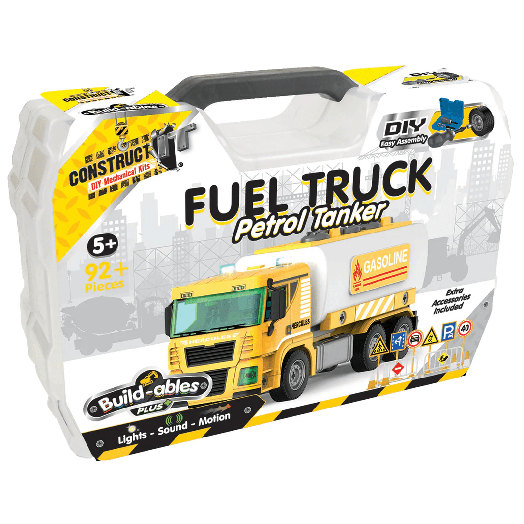 Fuel truck petrol tanker building set box with yellow gasoline tanker truck and 92+ pieces