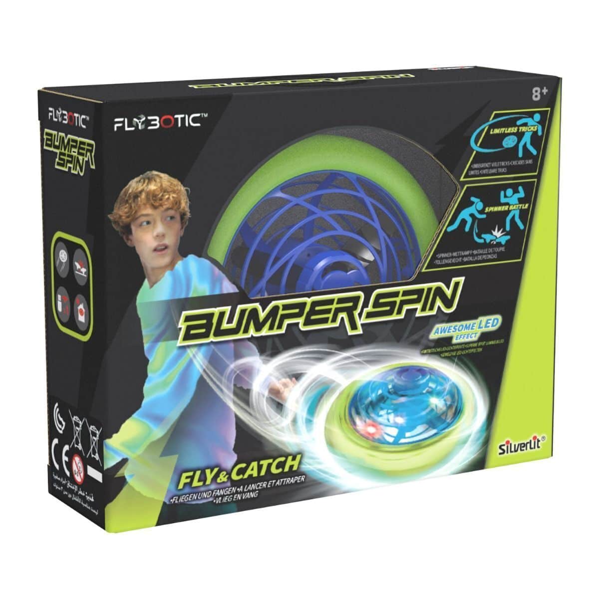 Bumper Spin Mini toy box with green and blue LED bumper ring, Silverlit 84794