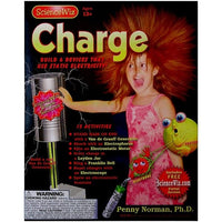 Static electricity charge kit box front with silver device and kid character art