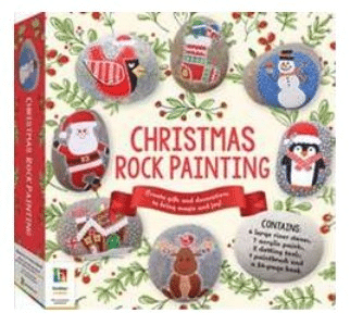 Christmas Rock Painting book by Hinkler, cover with penguin and snowman rock designs