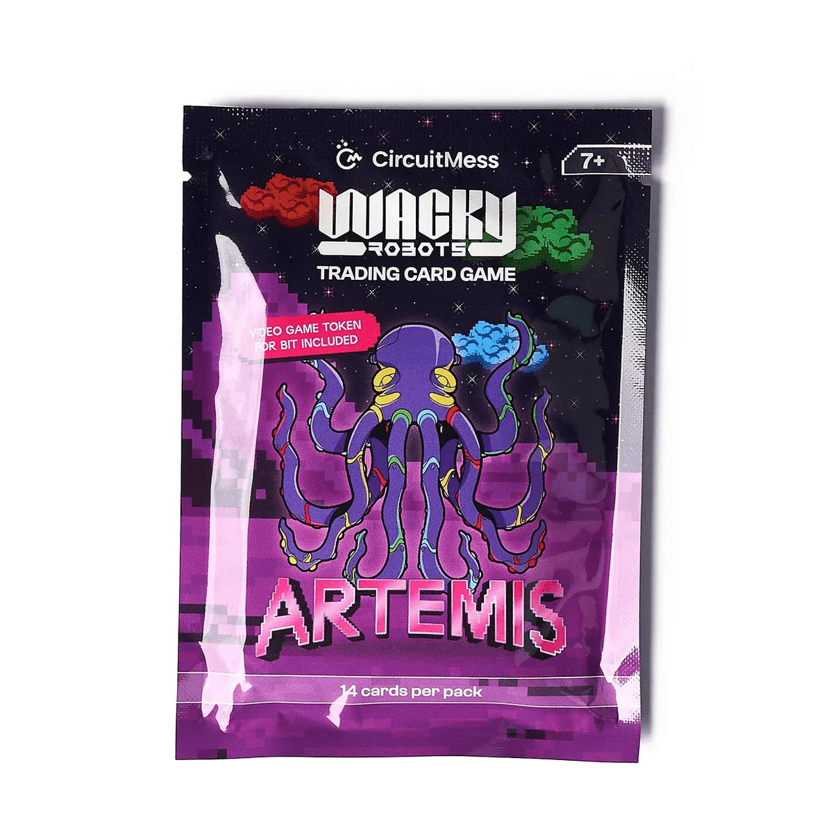CircuitMess Artemis trading card game pack, purple octopus artwork, age 7+