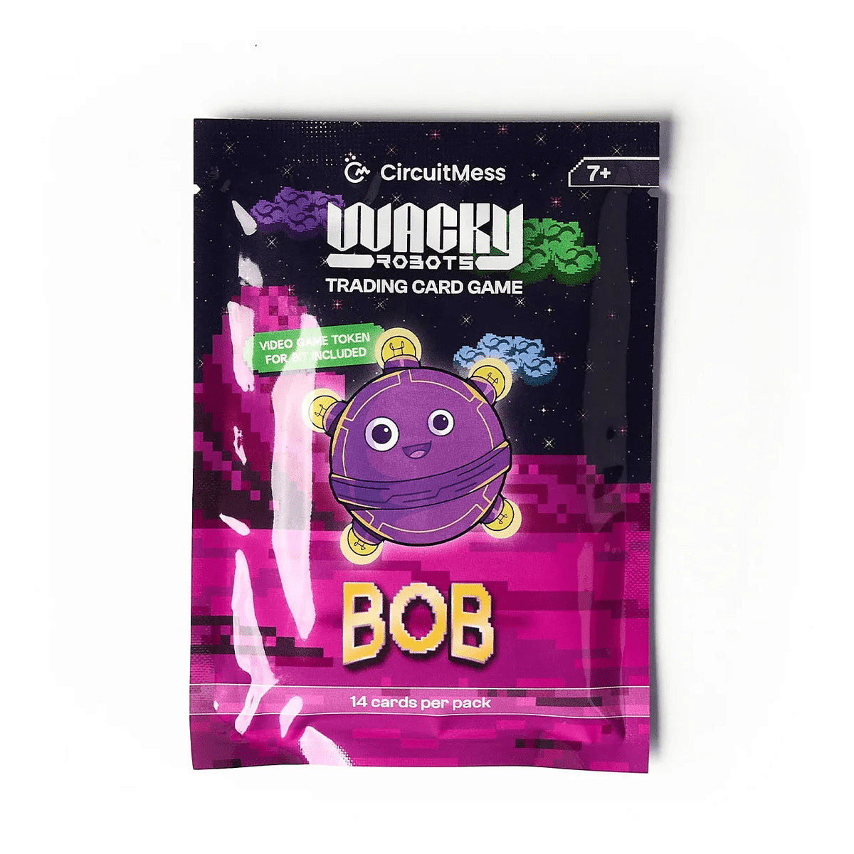 Bob trading card game pack with purple alien robot character on front
