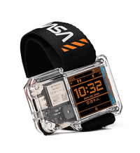 DIY space smartwatch, black wrist strap, clear module with orange time digits