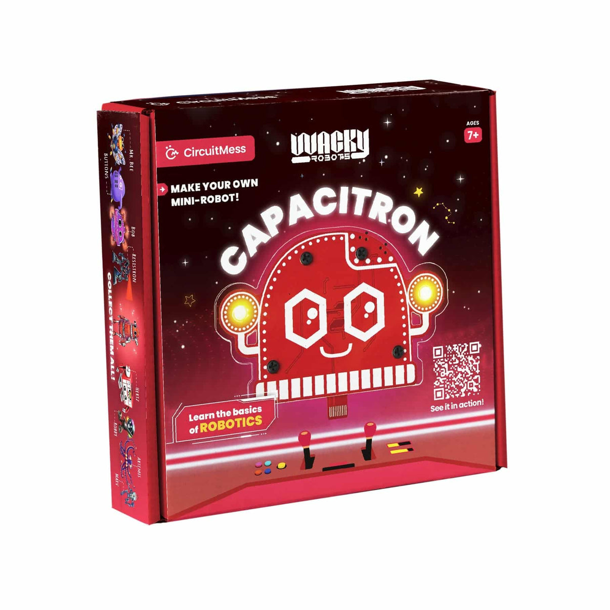 Robot build kit box with red Capacitron robot graphic and CircuitMess branding
