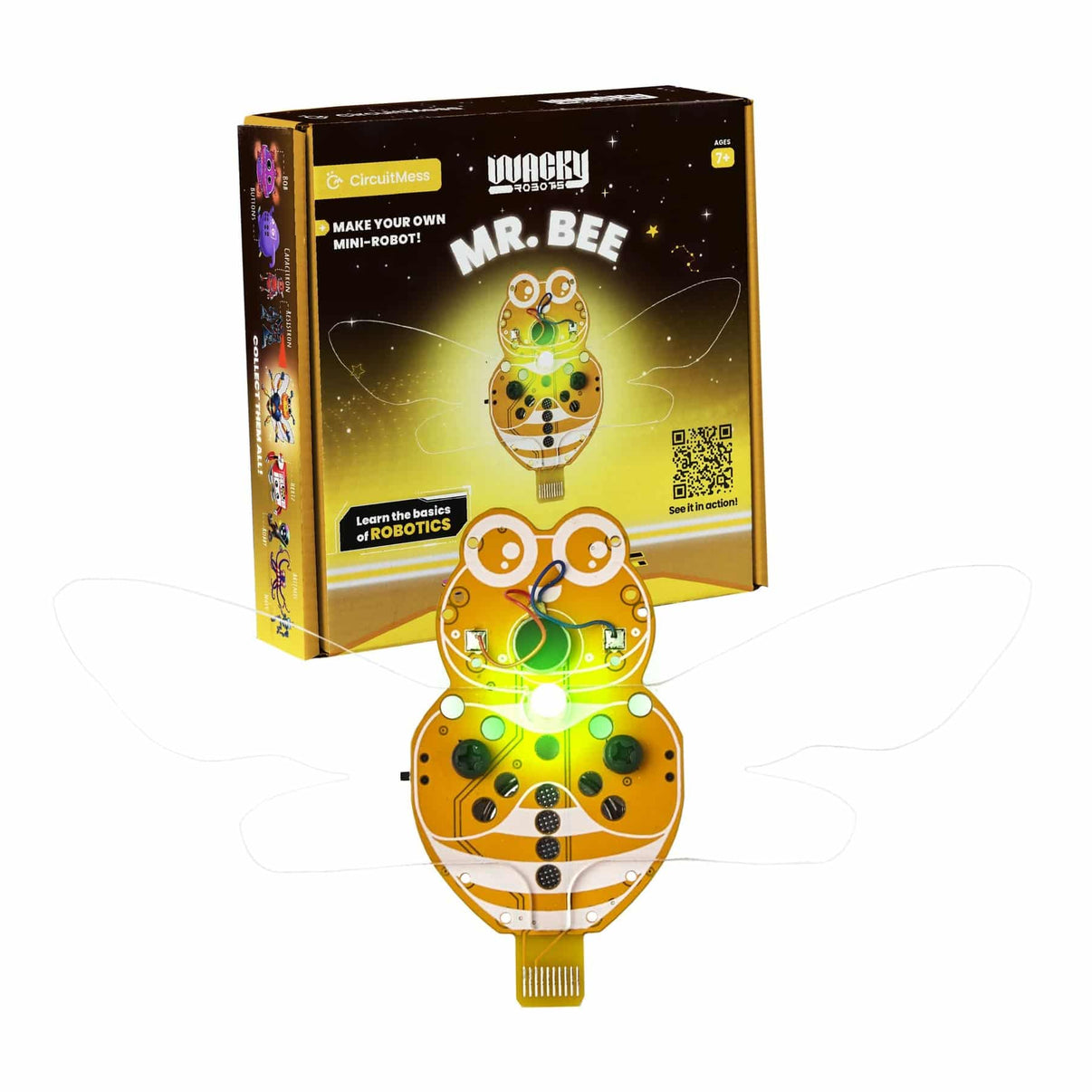 Mr. Bee mini-robot kit box with pictured robot and learning info