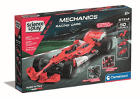 Clementoni racing cars science kit box with red model car and STEM mechanics theme