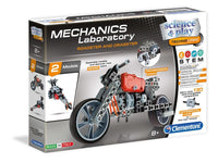 Mechanical vehicle building kit box with two models, Roadster and Dragster