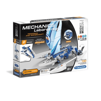 Mechanics Laboratory trimaran watercraft construction kit, retail box with blue sail art
