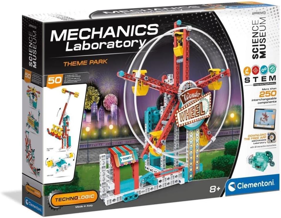 Mechanics Laboratory theme park STEM kit box front with Wonder Wheel model