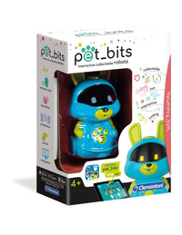 Clementoni Pet Bits bunny robot interactive toy in retail box, blue and green