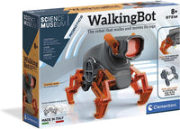 Walking robot kit box with orange and gray articulated legs and branded Clementoni logo