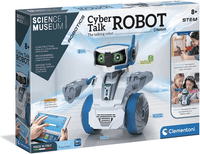 Cyber talk robot kit box with white and blue robot illustration