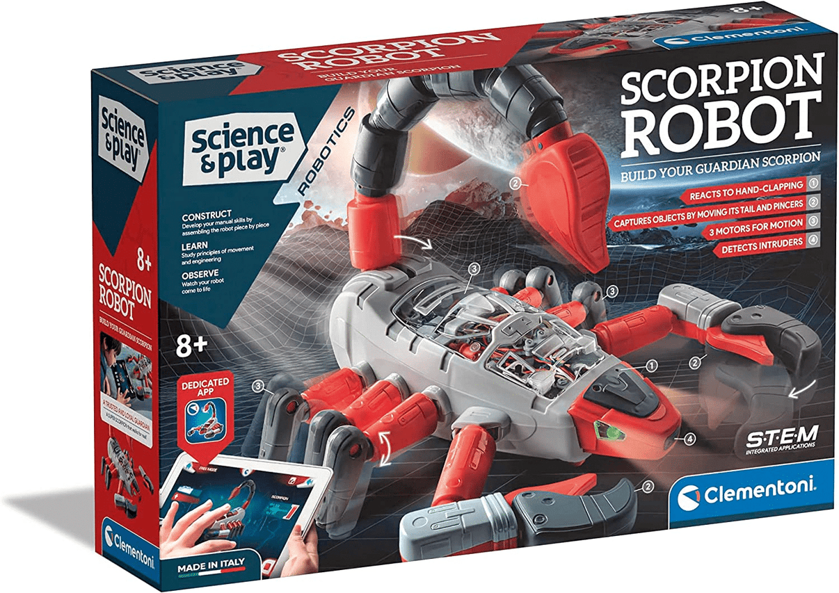 Scorpion robot building set retail box with robot artwork and app graphics