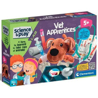 Science play vet kit box with brown dog figure and stethoscope, ages 5+