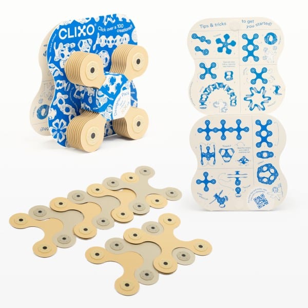 Beige and grey wooden connector piece set with gears and paper guide
