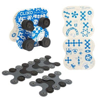Clixo black and grey fidget disc set with blue instruction cards