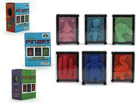 Set of six square plastic pin art molds with colored metal pins, assorted shades