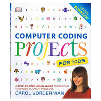 Kids coding projects book with colorful 'Coding Projects' cover and cartoon icons