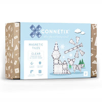 Clear magnetic tile starter pack box with Connetix logo and 34 pieces