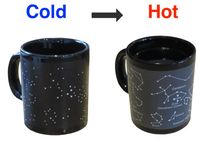 Heat-change mug cold-to-hot view: dotted night sky on left, blue constellations on right