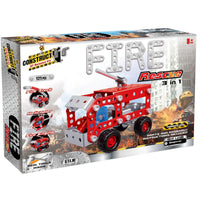 3-in-1 metal rescue build kit, red fire truck with gray parts, 121 pieces
